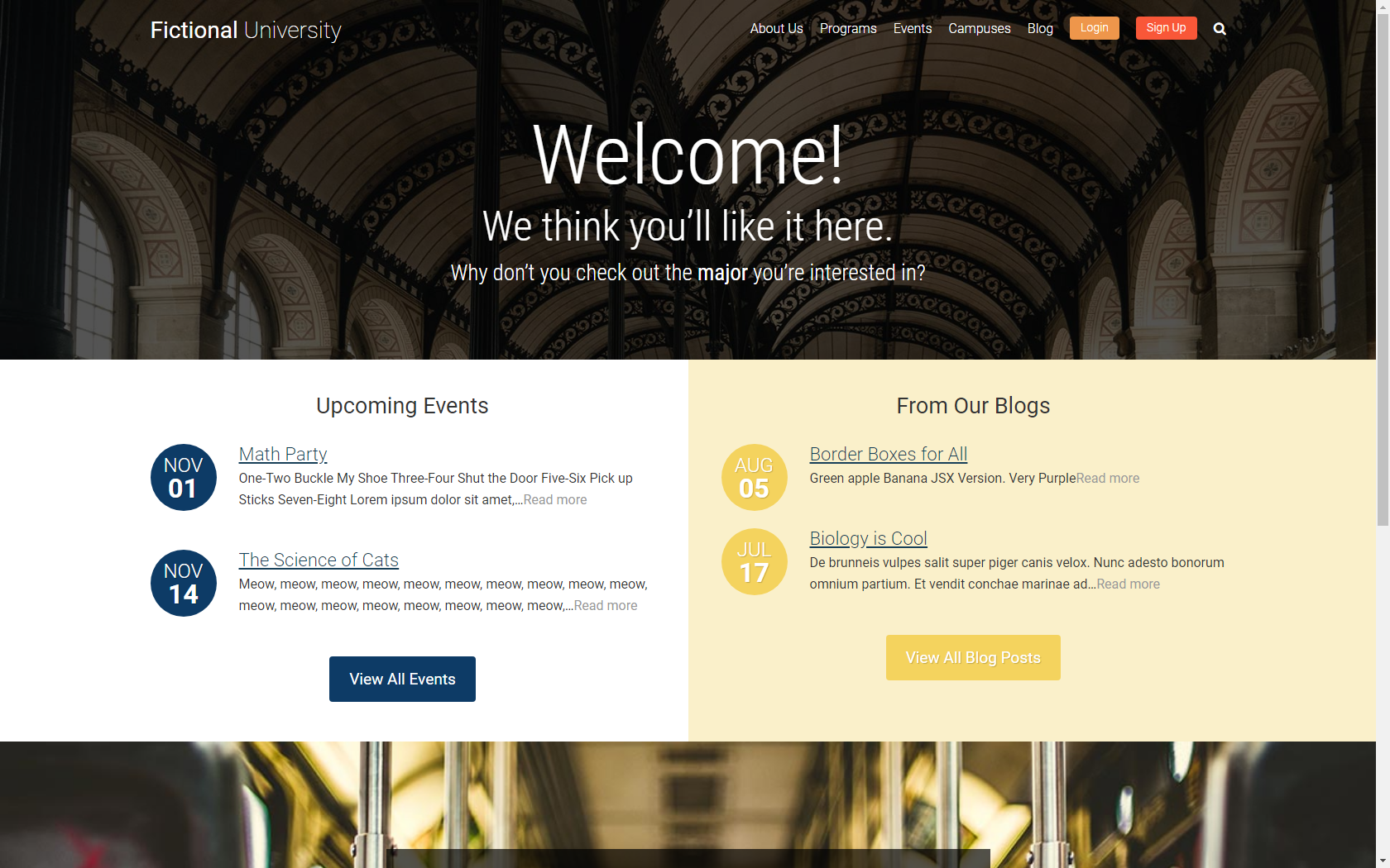 WordPress Fictional University Site Image