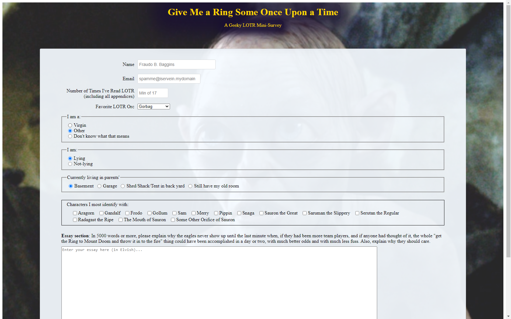 LOTR HTML CSS Survey Page Image