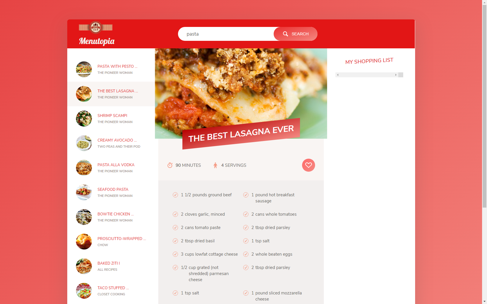 Menutopia JavaScript Recipe Site Image
