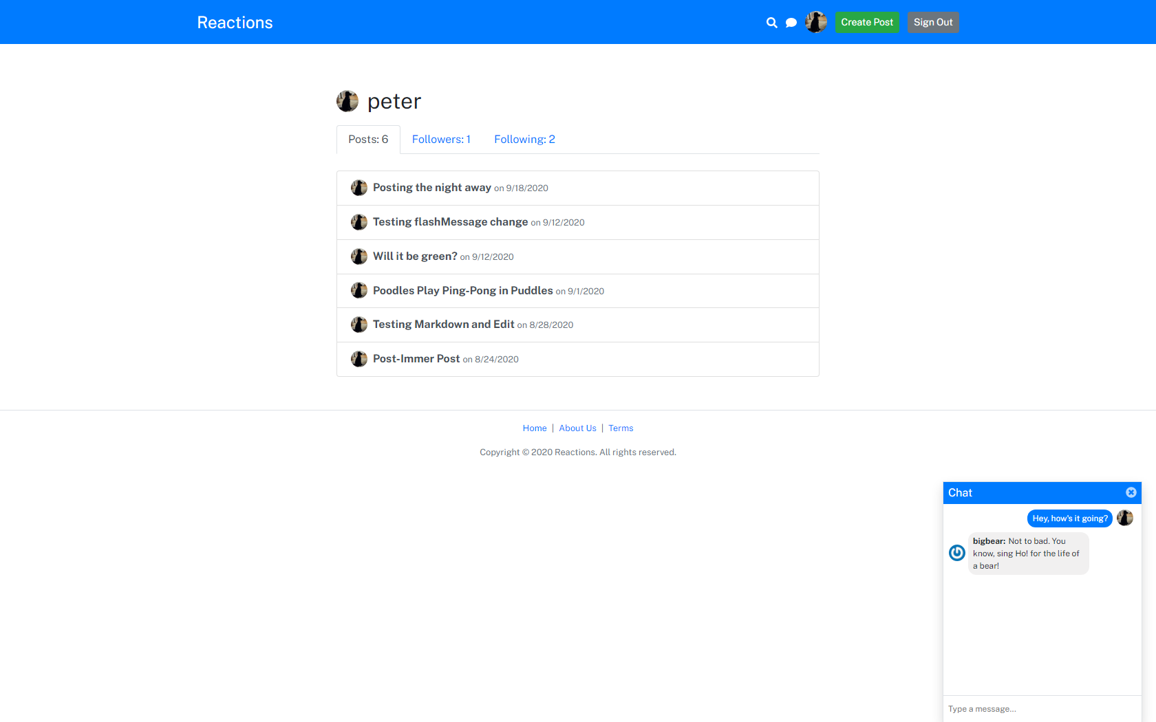 Reactions JavaScript React Based Site Image